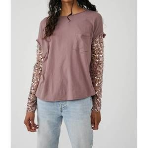 NEW FREE PEOPLE celine tee top in lavender shadows
